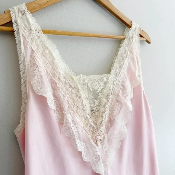 Vintage Carole Hochman Women's Pink Lace-Trim Sleep Slip Maxi Length - Picture 3 of 6